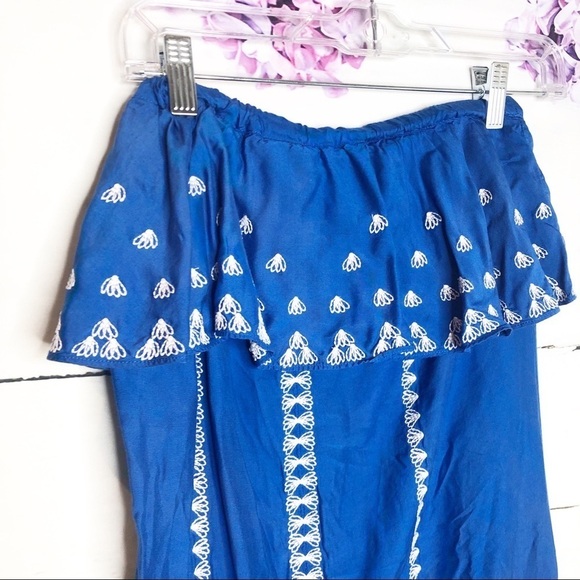 Vineyard Vines | Embroidered Strapless Maxi Blue Y2K Dress - Picture 5 of 8